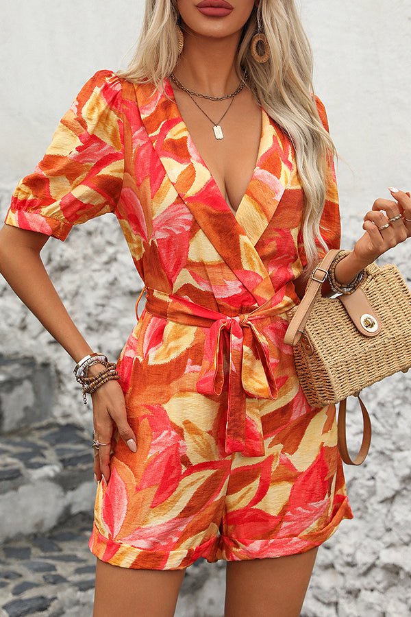 Fashion Printed Short Sleeve Casual Rompers