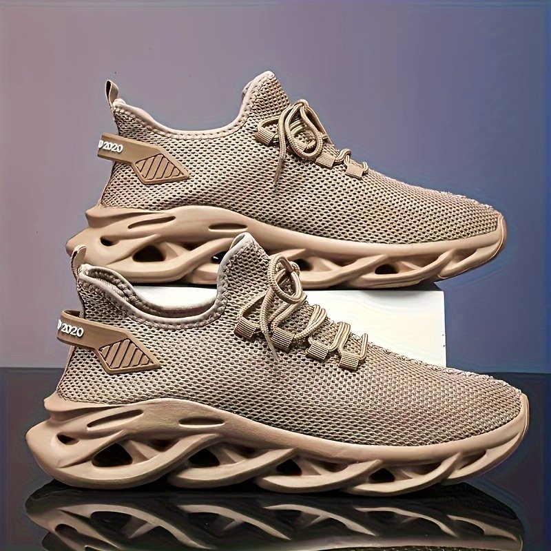 PLUS SIZE Men??s Trendy Woven Knit Breathable Blade Type Sneakers, Comfy Non Slip Lace Up Shoes For Men??s Outdoor Activities - Image 2