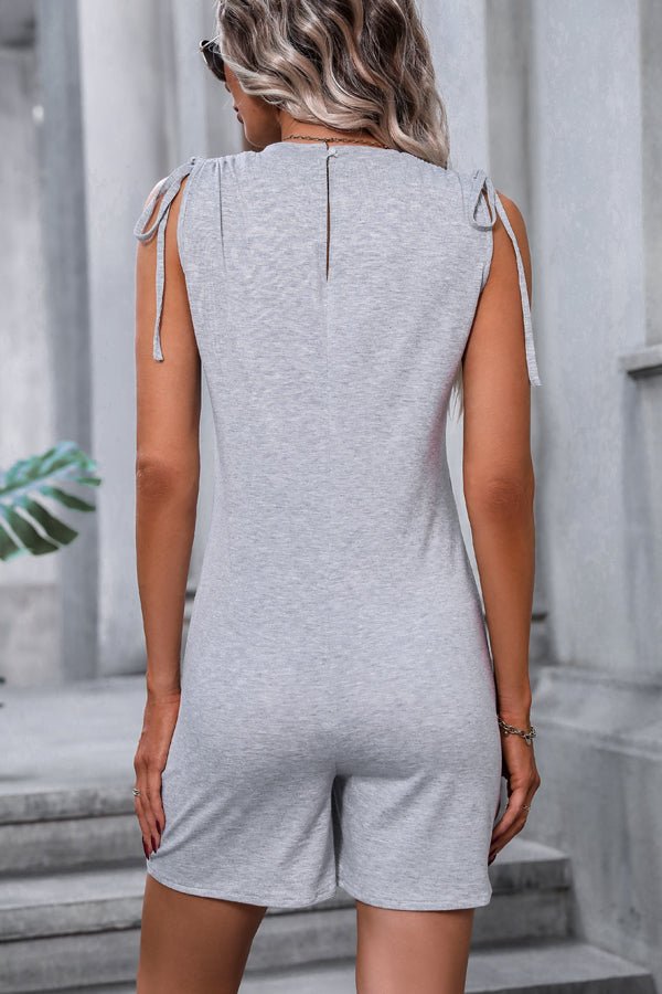 Drawstring Shoulder Solid Gainsboro Rompers - Image 3