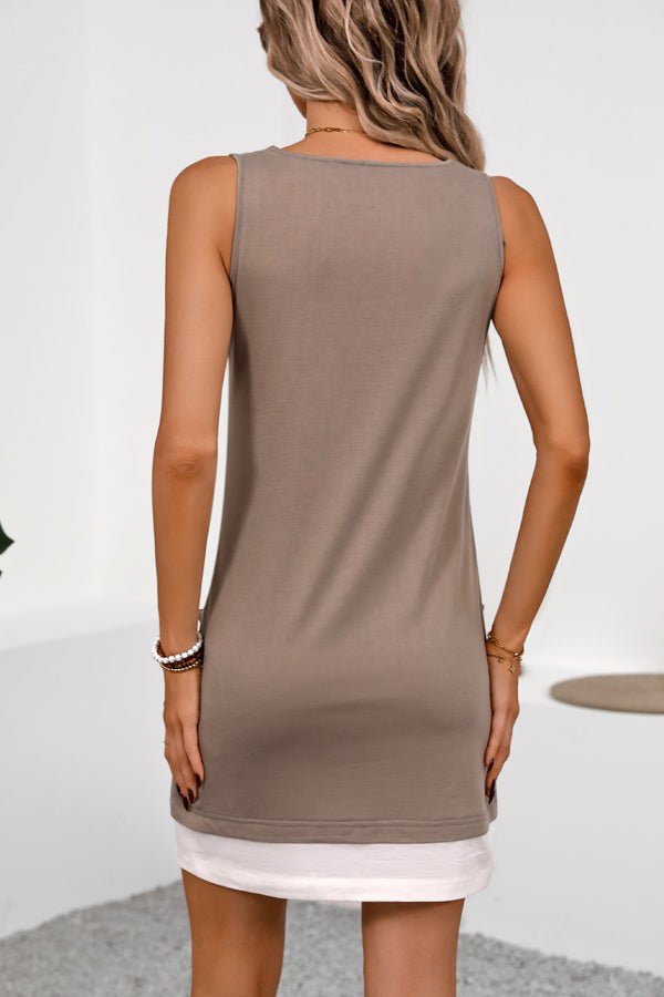 Color Block Round Neck Casual Mini Dress - Image 5
