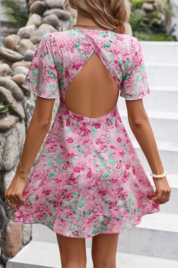 V Neck Cutout Floral Print Mini Dress - Image 5