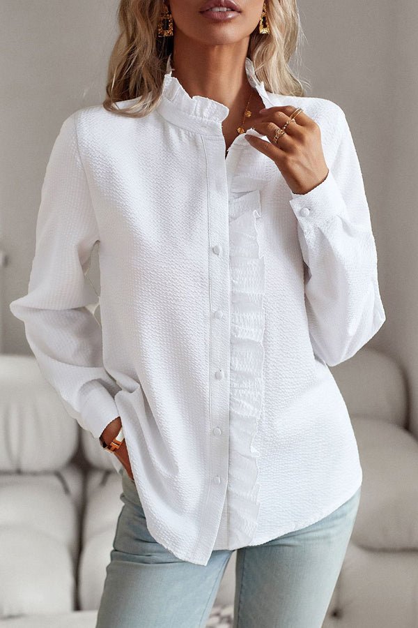 Stringy Selvedge Solid Color Long Sleeve Casual Tops - Image 2
