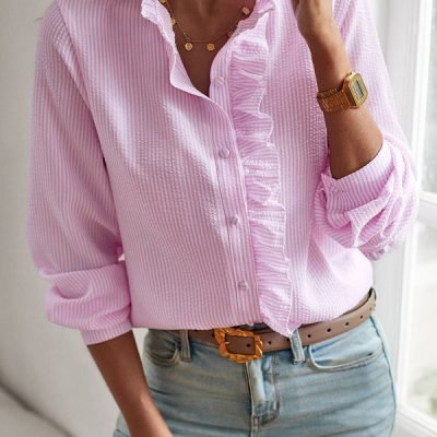 Button Stringy Selvedge  Long Sleeve Casual Tops