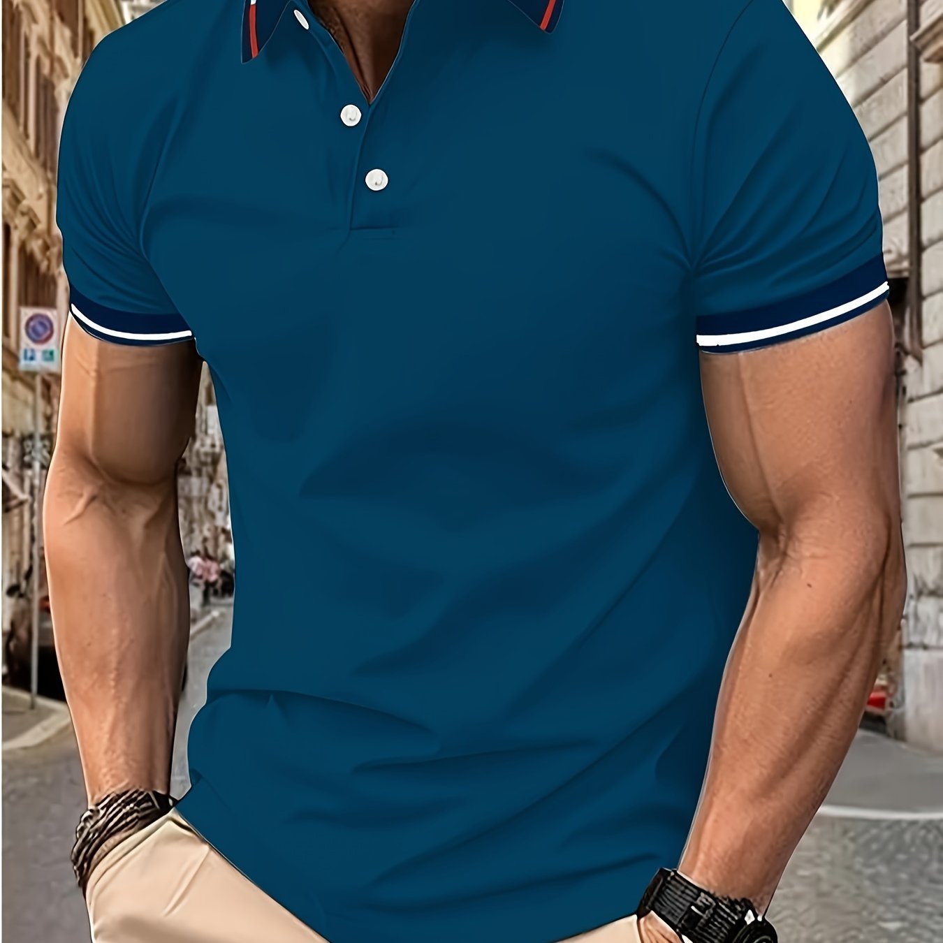 Breathable Contrast Binding Men??s Casual Short Sleeve Lapel Golf Shirt For Summer, Men??s Clothing - Image 4