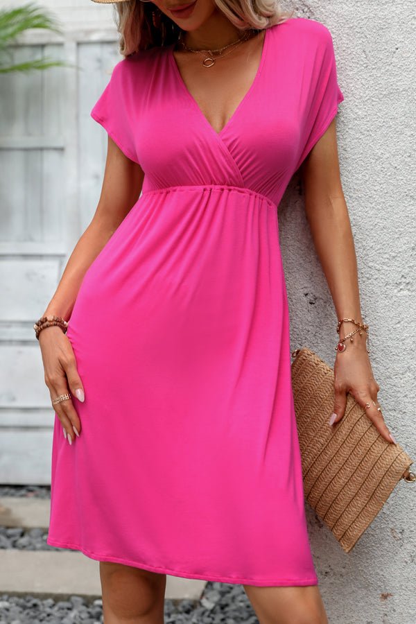 Fashion Deep V Neck Solid Color Mini Dress - Image 2