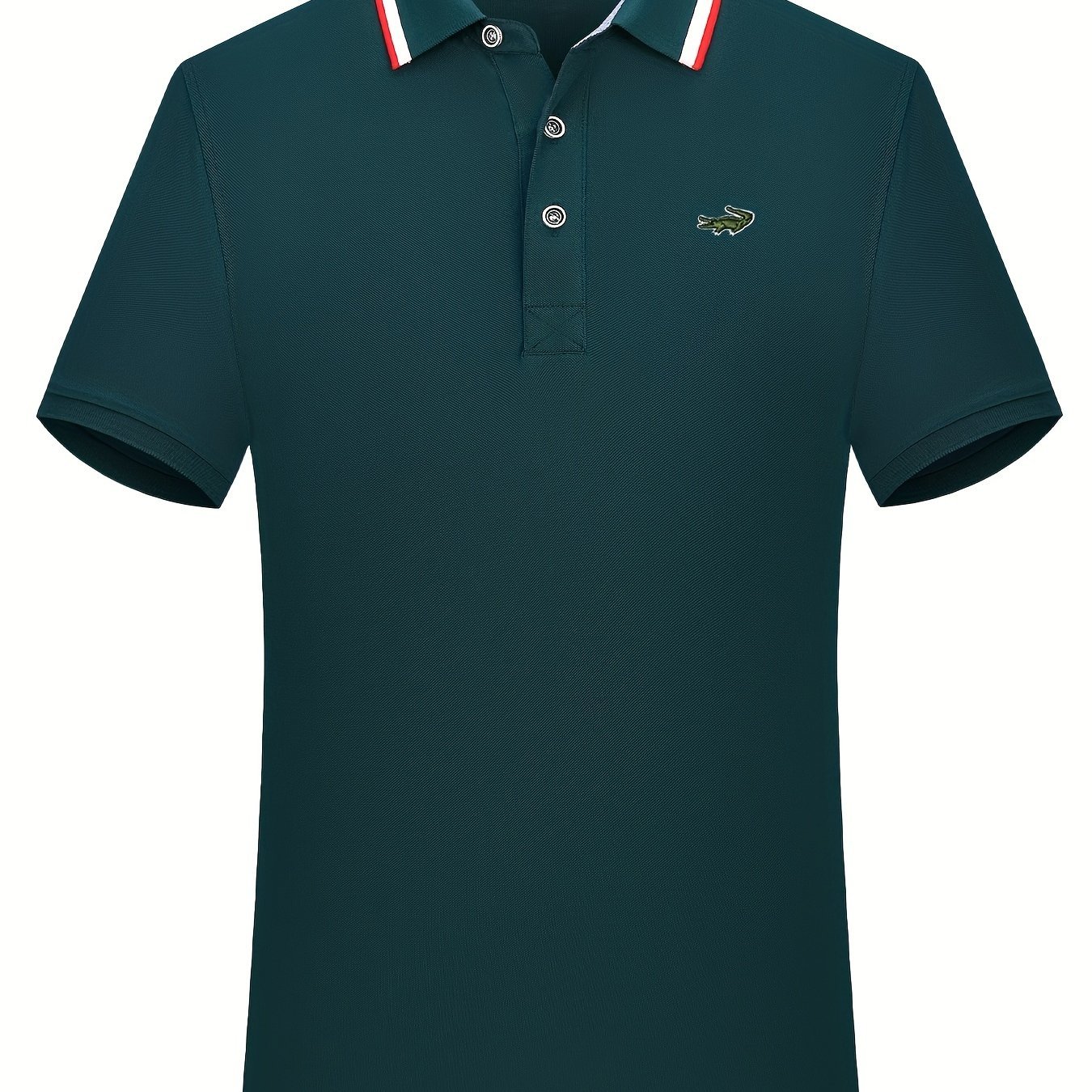 Breathable Embroidered Shirt, Men??s Casual Crocodile Pattern Stripe Lapel Button Up Golf Shirt For Summer - Image 6