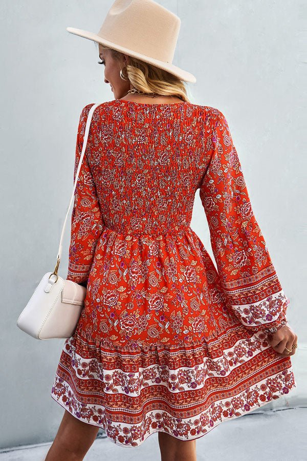 Bohemia Smocked Bust Long Sleeve Printed Dress - Image 6