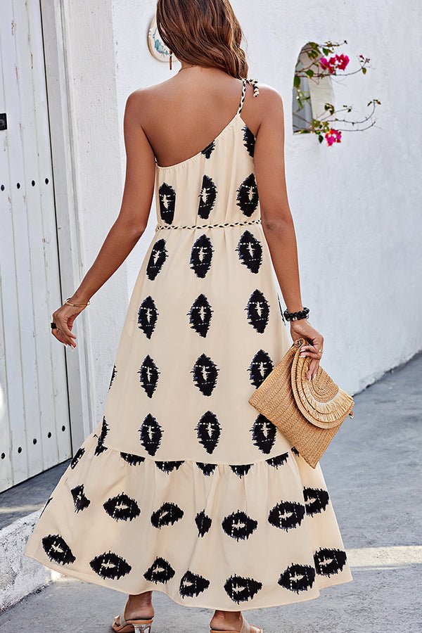 Skew Neck Tie Design Printed Dress - Image 6