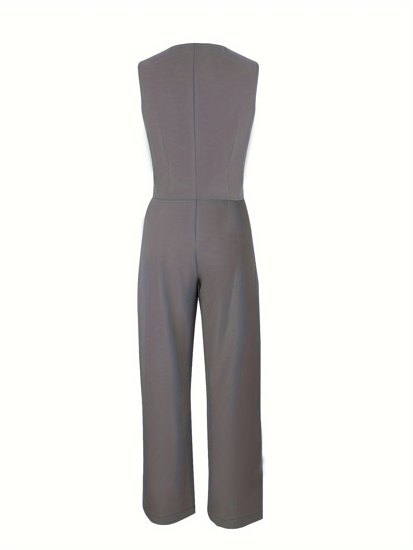 Solid Two-piece Set, Elegant Button Front Vest & Wide Leg Pants Outfits, Women??s Clothing - Image 7