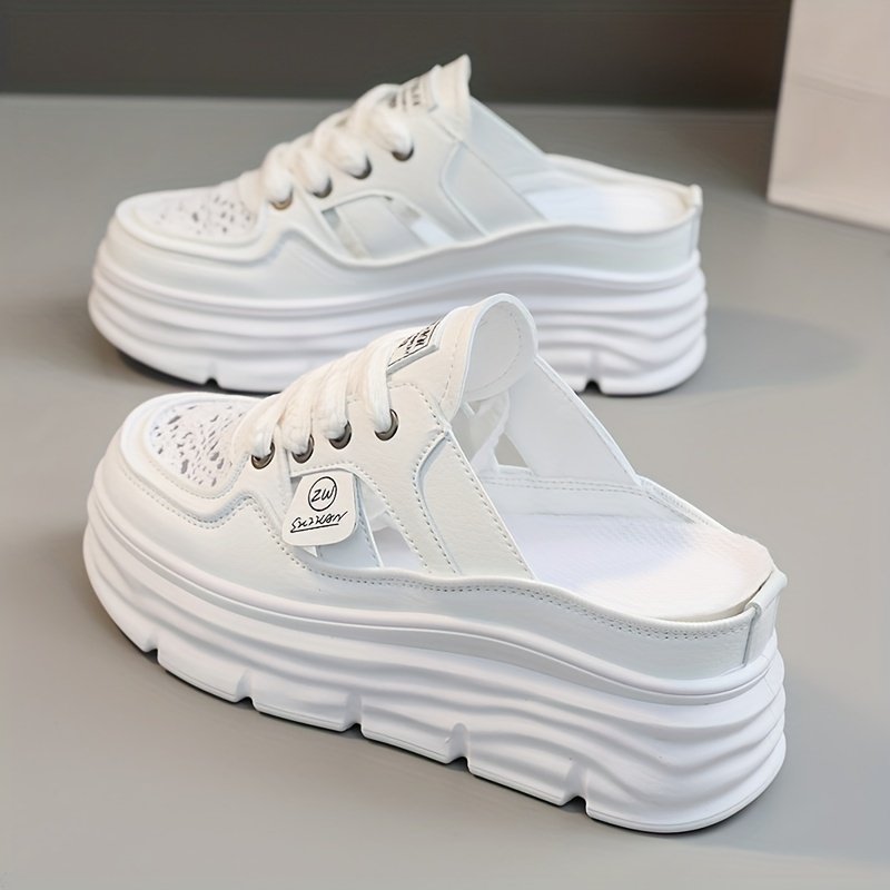Women??s Breathable Platform Mule Sneakers, Casual Cutout Design Lace Up Shoes, Comfortable Summer Shoes - Image 9