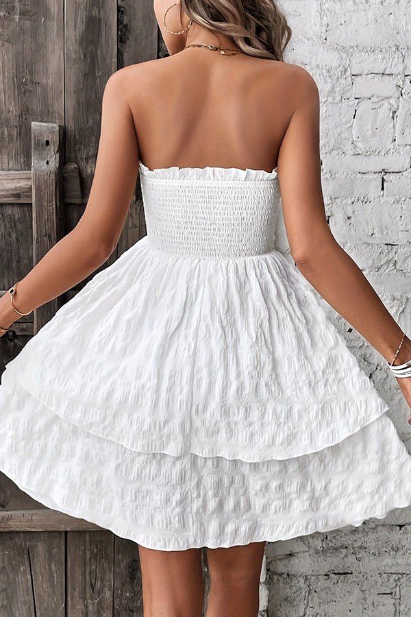 Smocked Chest Bandeau Solid Casual Dress - Image 5