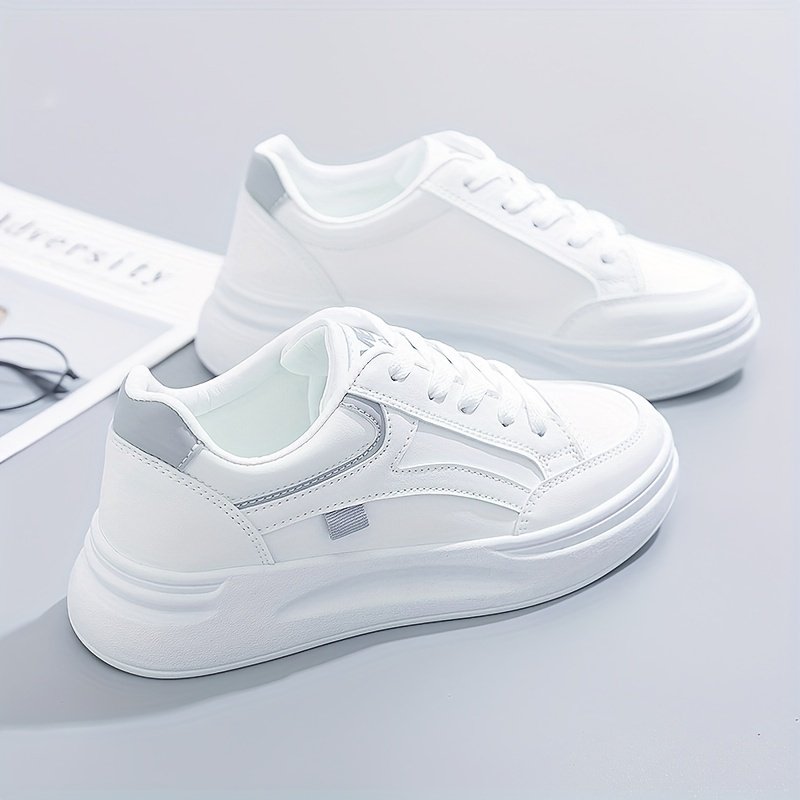 Women??s Platform Skate Shoes, Versatile Height Increasing Lace Up Low Top Shoes, Outdoor Walking White Shoes - Image 13
