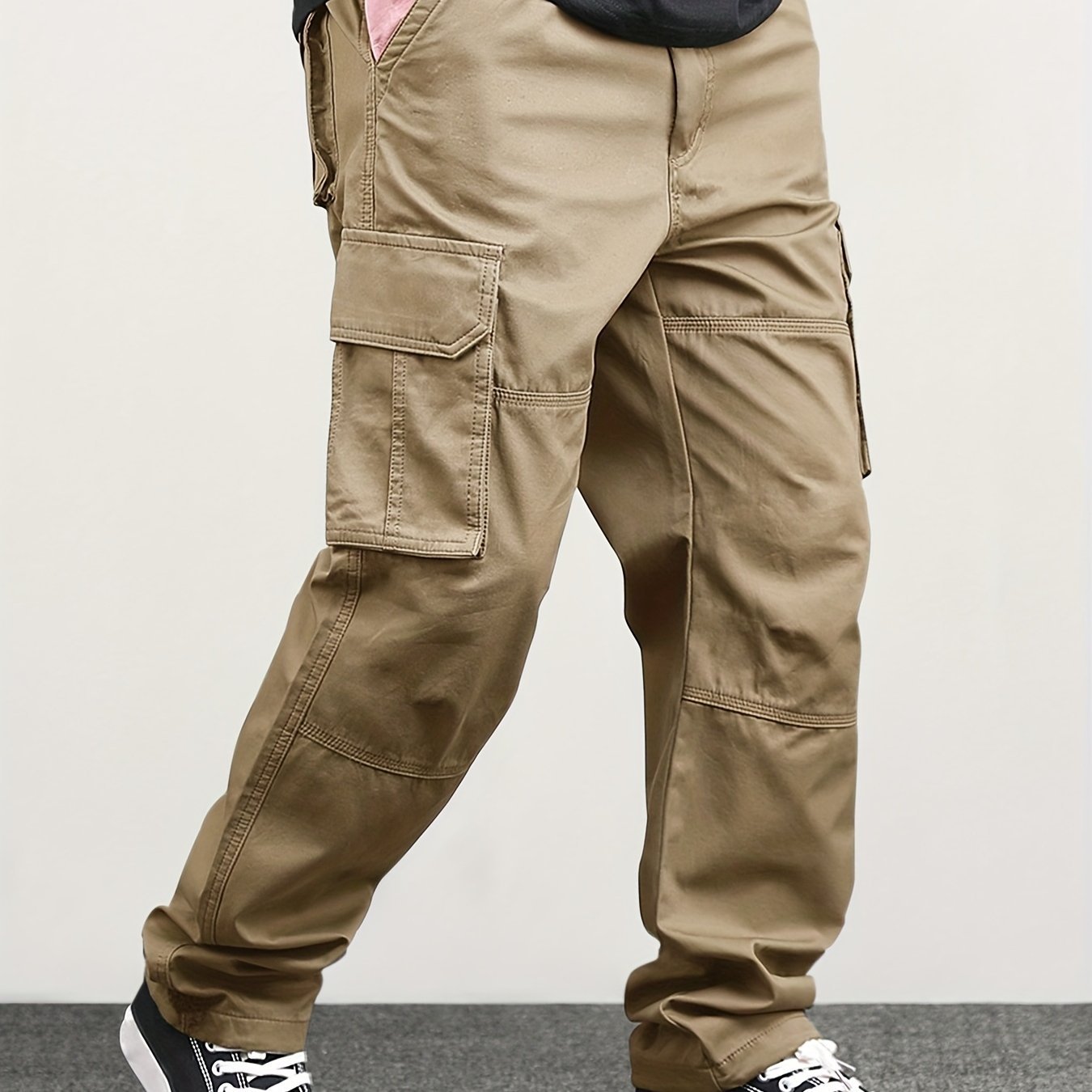 Men??s Classic Solid Color Cargo Pants with Multiple Flap Pockets, Straight-Leg, Drawstring Waist, Loose Fit for Hiking, Fishing, Streetwear, and Outdoor Camping Casual Style - Image 4