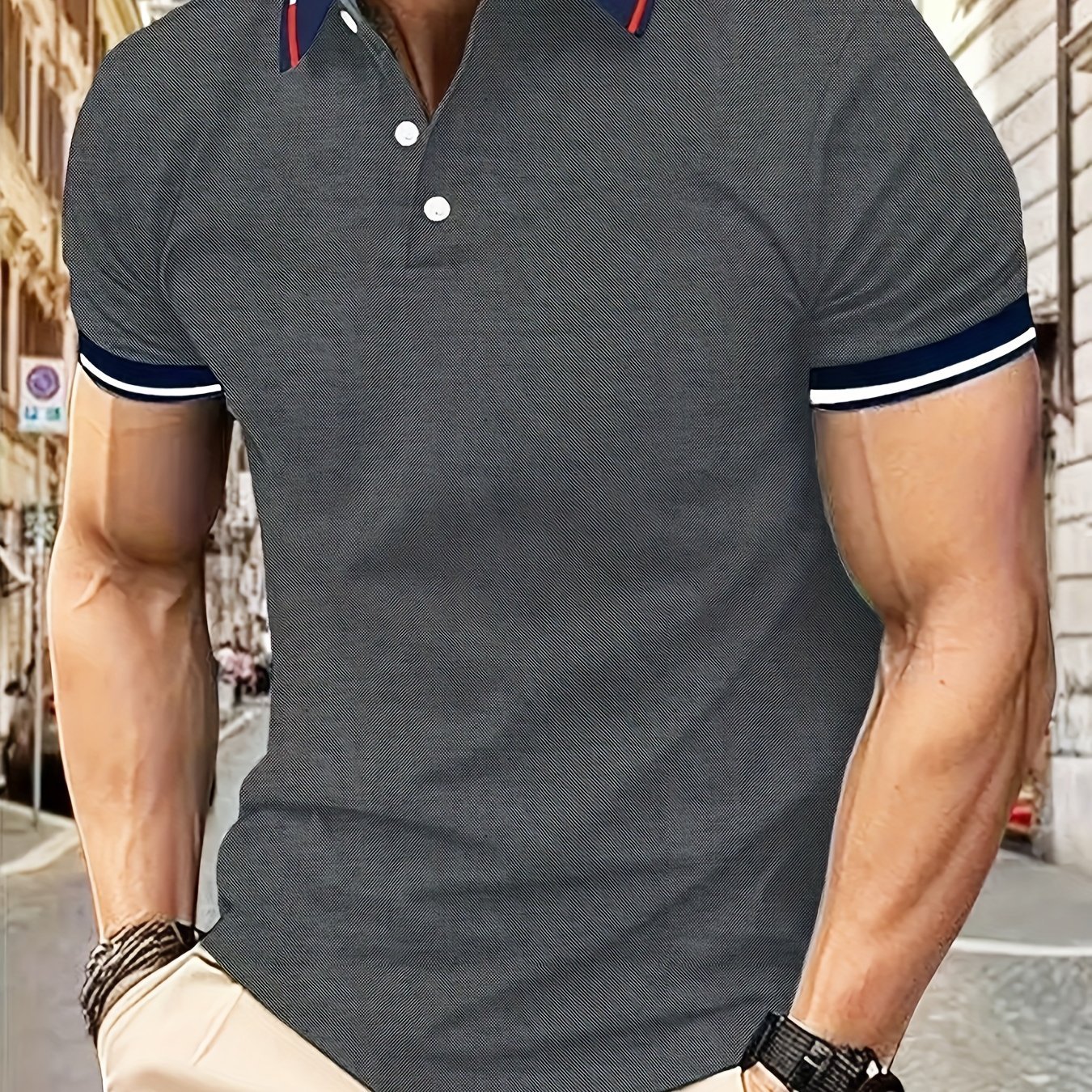 Breathable Contrast Binding Men??s Casual Short Sleeve Lapel Golf Shirt For Summer, Men??s Clothing - Image 10