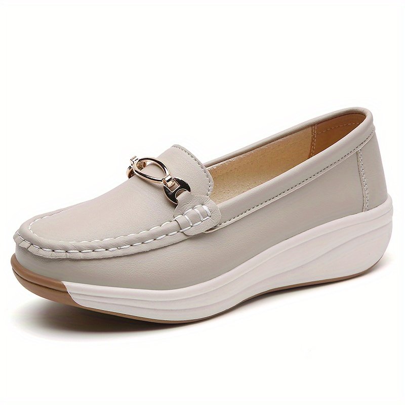 Women??s Casual Loafers, Metallic Buckle Decor Slip On Shoes, Casual Comfortable Soft Sole Walking Shoes - Image 4