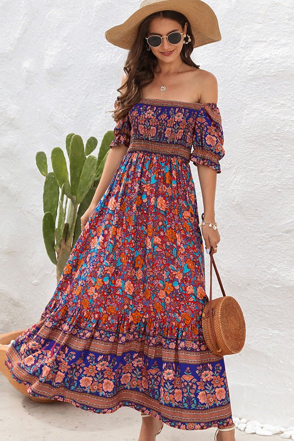Bohemia Printed Smocked Short Sleeve Maxi Dress - Image 2