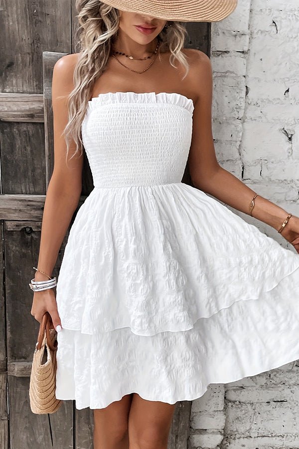Smocked Chest Bandeau Solid Casual Dress - Image 2