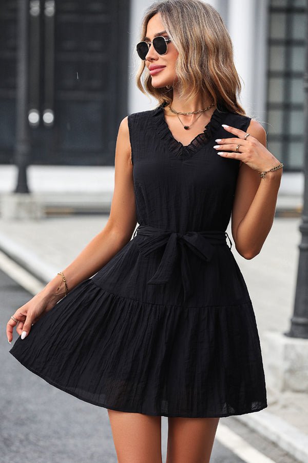 Stringy Selvedge Solid V Neck Casual Dress - Image 2