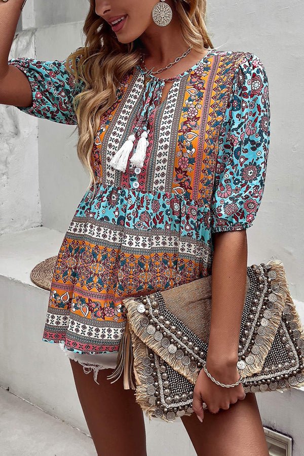 Bohemian Floral Short Sleeve Casual Tops - Image 4