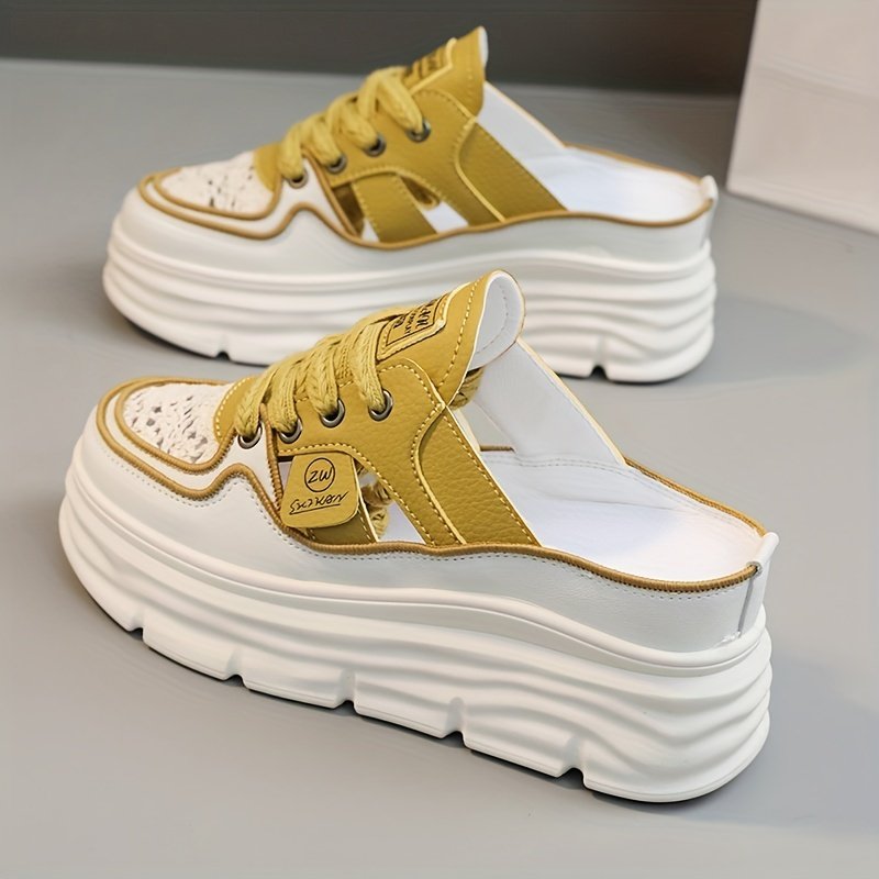 Women??s Breathable Platform Mule Sneakers, Casual Cutout Design Lace Up Shoes, Comfortable Summer Shoes - Image 8