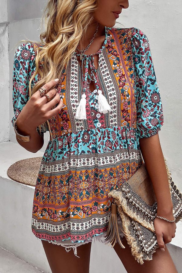 Bohemian Floral Short Sleeve Casual Tops - Image 3