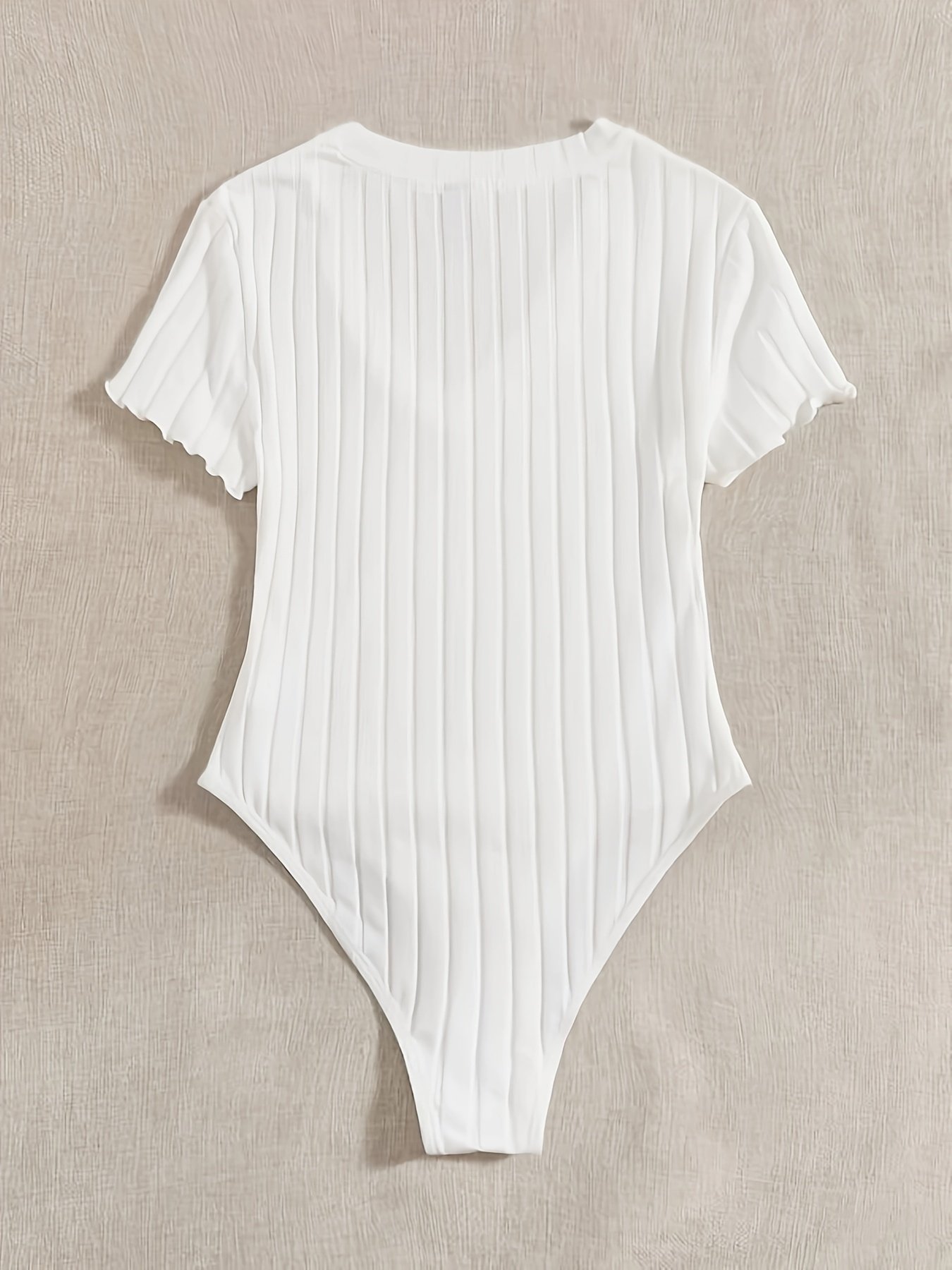 Solid V Neck Rib Knit Bodysuit, Casual Short Sleeve Basic Bodysuit, Women??s Clothing - Image 8