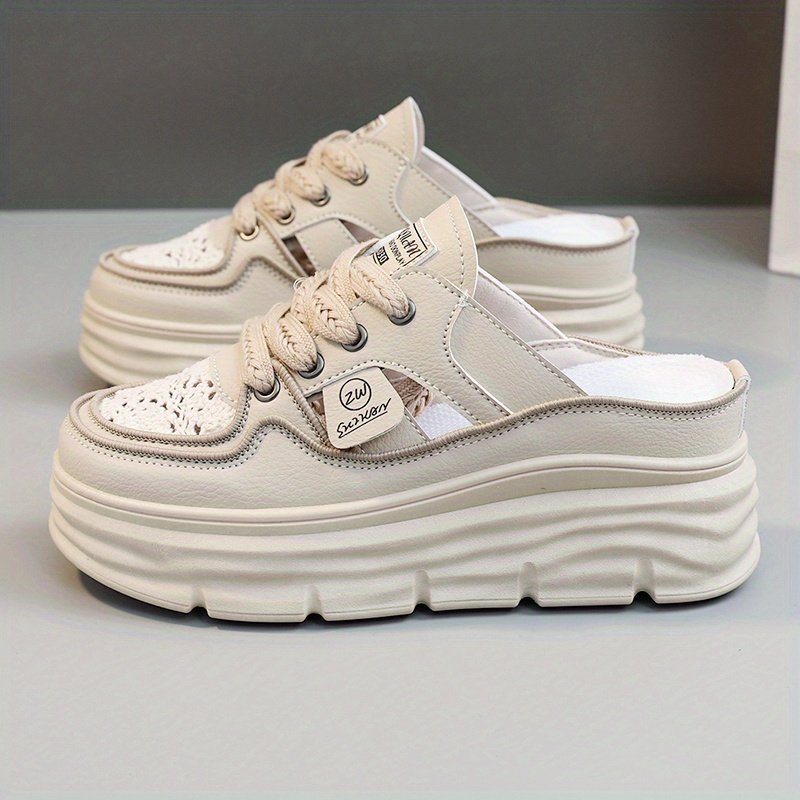 Women??s Breathable Platform Mule Sneakers, Casual Cutout Design Lace Up Shoes, Comfortable Summer Shoes - Image 6