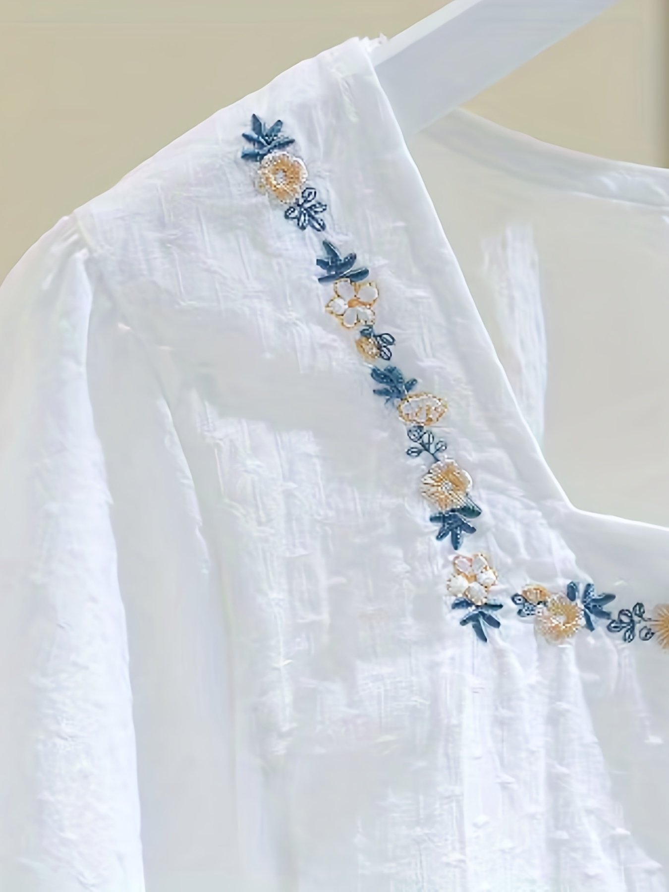 Floral Pattern Square Neck Blouse, Elegant Short Sleeve Blouse For Spring & Summer, Women??s Clothing - Image 4