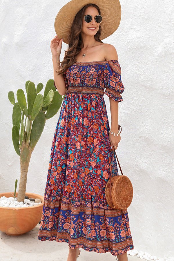 Bohemia Printed Smocked Short Sleeve Maxi Dress - Image 3