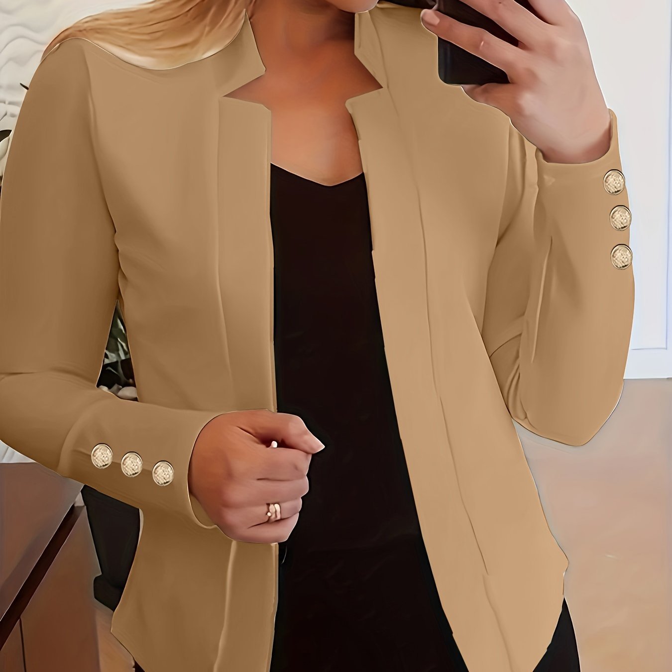 Solid Open Front Blazer, Casual Long Sleeve Button Blazer For Office & Work, Women??s Clothing - Image 16