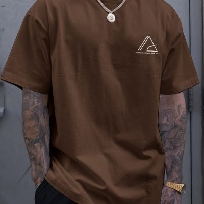 Geometric Graphic Print Men??s Creative Top, Casual Short Sleeve Crew Neck T-shirt, Men??s Clothing For Summer Outdoor