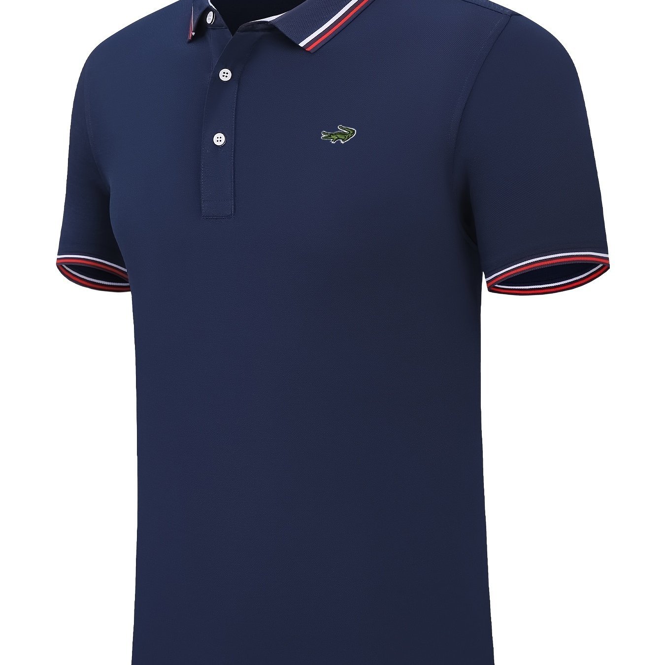 Breathable Embroidered Shirt, Men??s Casual Crocodile Pattern Stripe Lapel Button Up Golf Shirt For Summer - Image 12