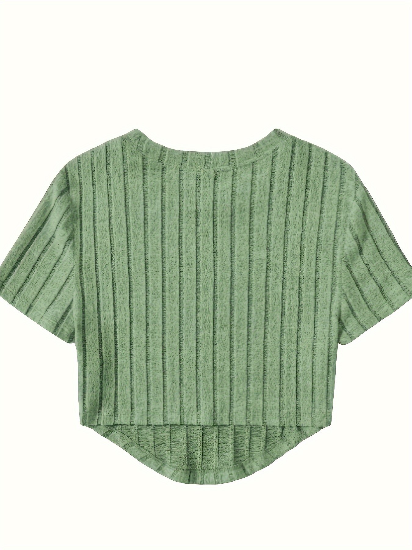 Solid Ribbed Crop T-Shirt, Casual Crew Neck Short Sleeve Top, Women??s Clothing - Image 7
