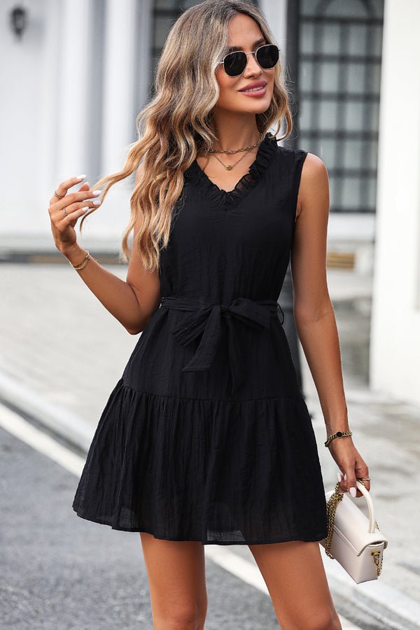 Stringy Selvedge Solid V Neck Casual Dress - Image 3