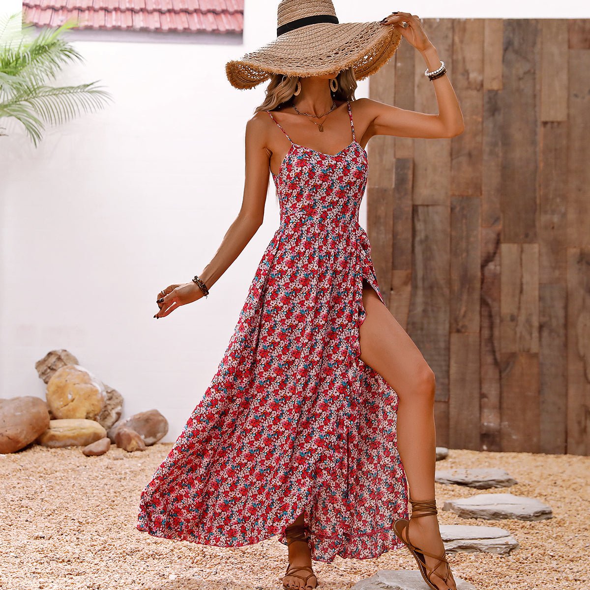 Fashion Floral Print Split Side Maxi Dress - Image 6