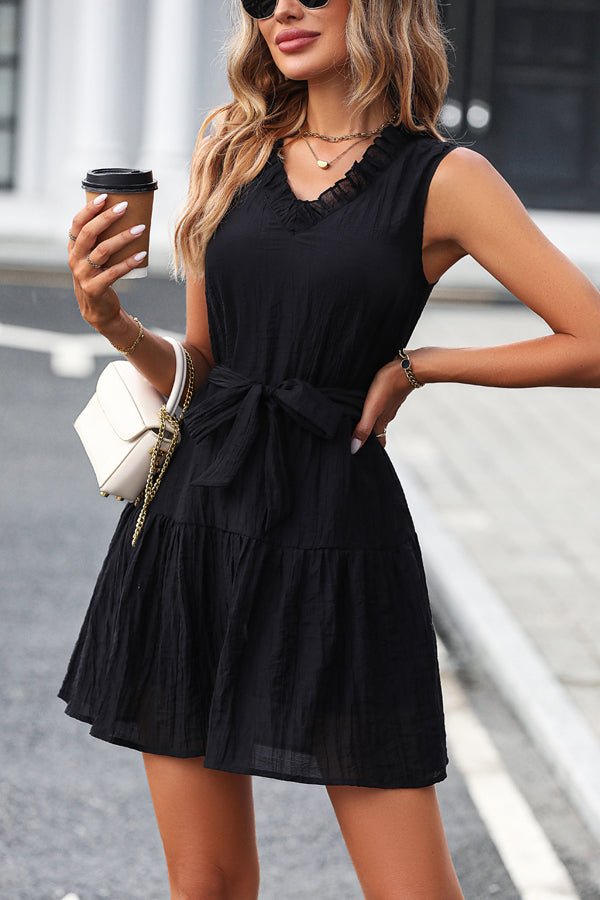 Stringy Selvedge Solid V Neck Casual Dress - Image 5