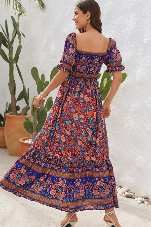 Bohemia Printed Smocked Short Sleeve Maxi Dress - Image 4