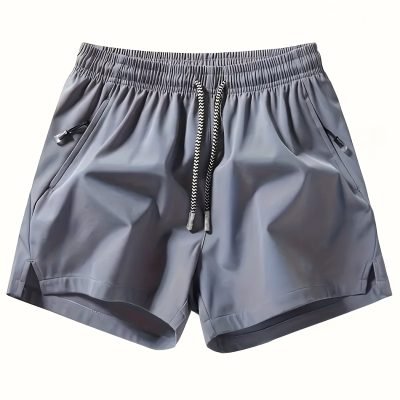 Men??s Zipper Pockets Active Shorts, Casual Waist Drawstring Quick Drying Shorts, Running, Sports, Fitness Quarters