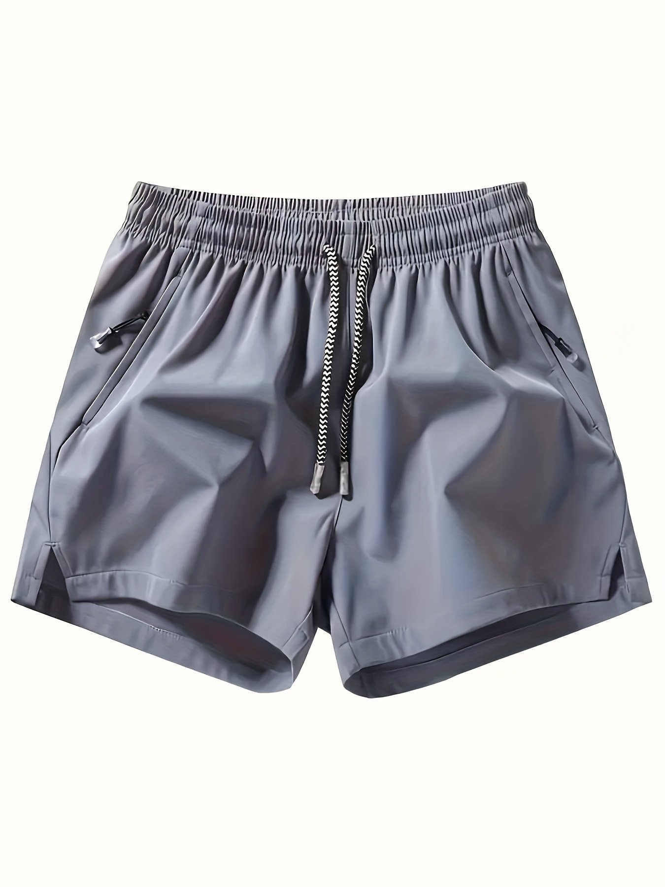 Men??s Zipper Pockets Active Shorts, Casual Waist Drawstring Quick Drying Shorts, Running, Sports, Fitness Quarters