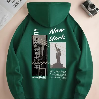 NEW YORK Print Hoodie, Cool Hoodies For Men, Men??s Casual Pullover Hooded Sweatshirt With Kangaroo Pocket Streetwear For Winter Fall, As Gifts