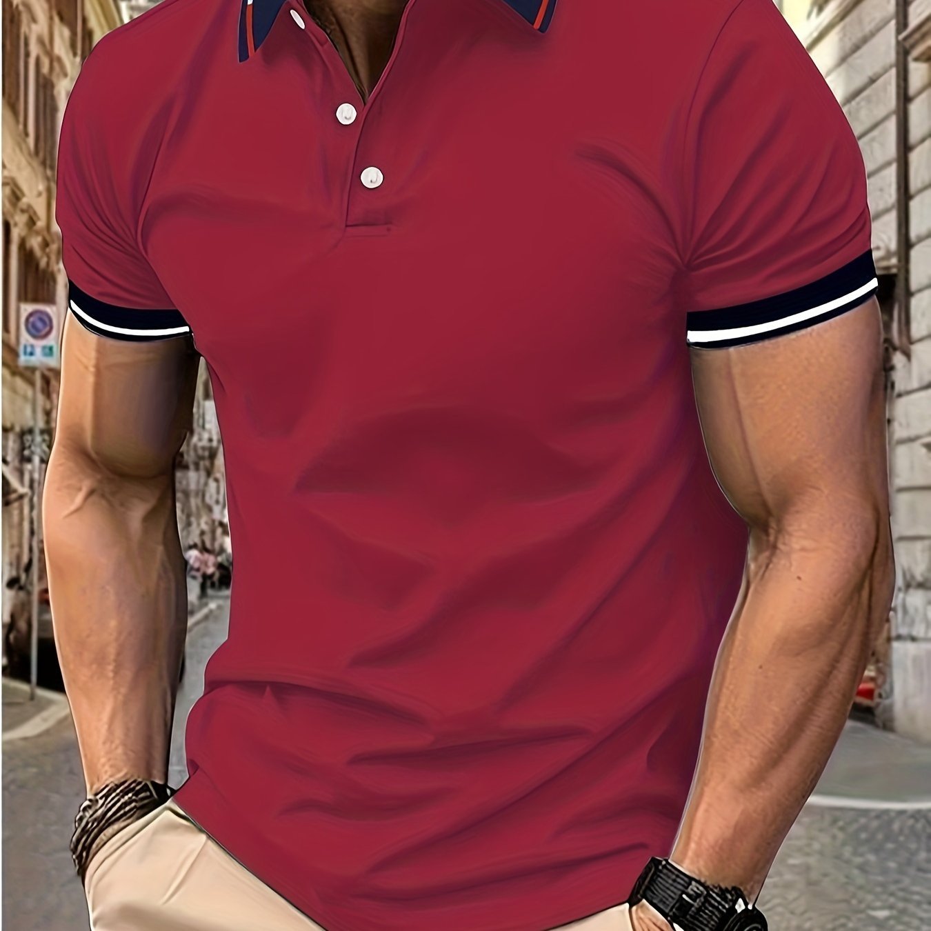 Breathable Contrast Binding Men??s Casual Short Sleeve Lapel Golf Shirt For Summer, Men??s Clothing - Image 7