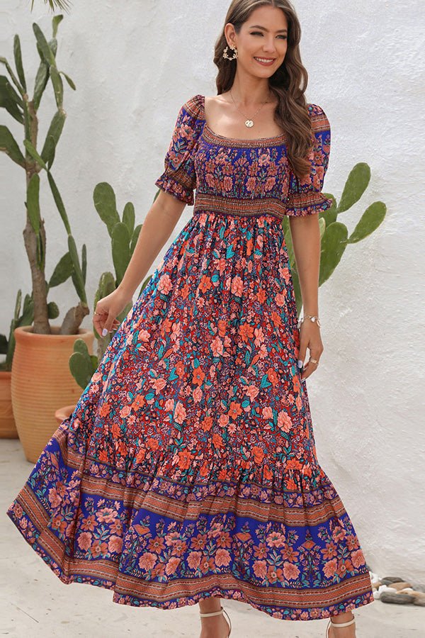 Bohemia Printed Smocked Short Sleeve Maxi Dress - Image 5