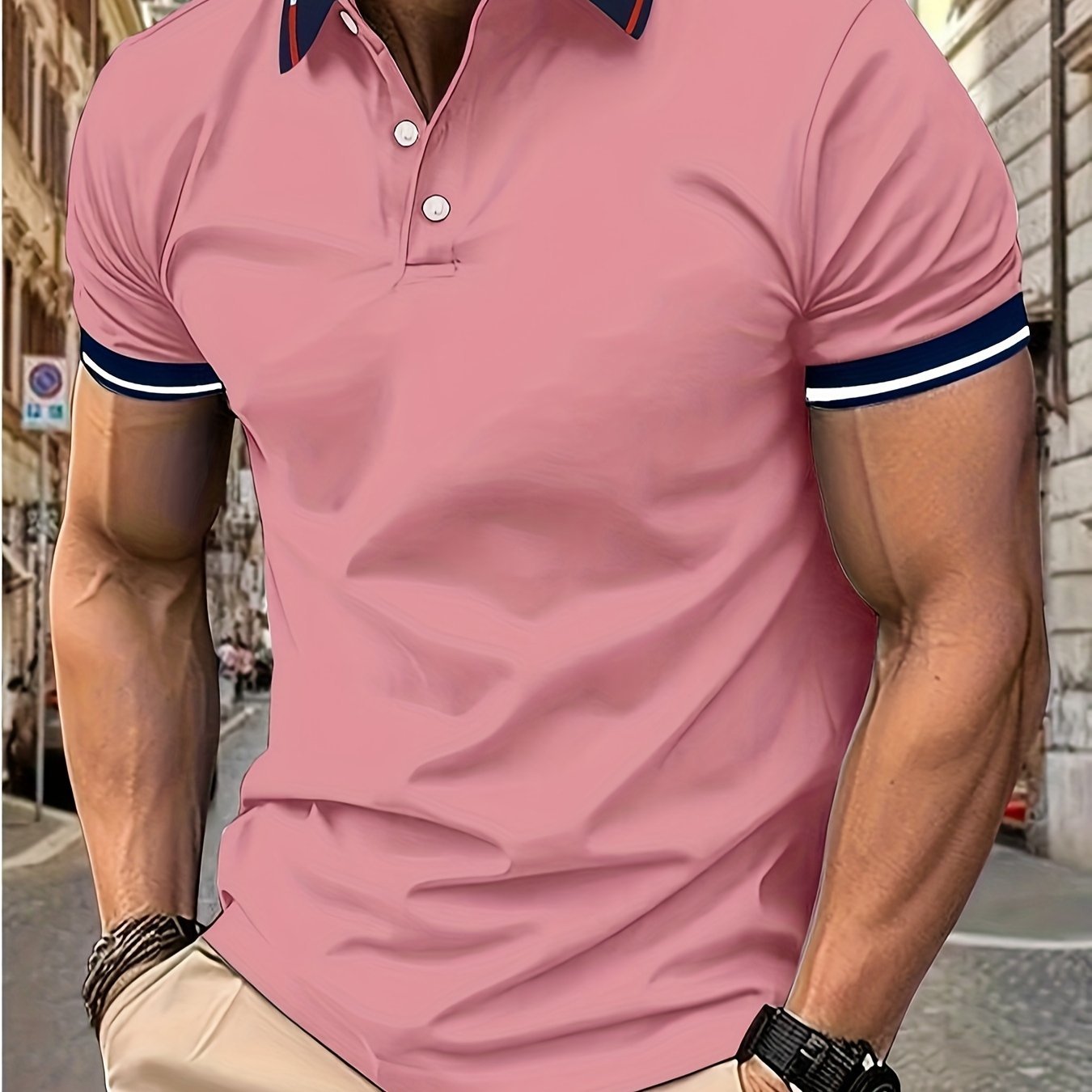Breathable Contrast Binding Men??s Casual Short Sleeve Lapel Golf Shirt For Summer, Men??s Clothing - Image 9