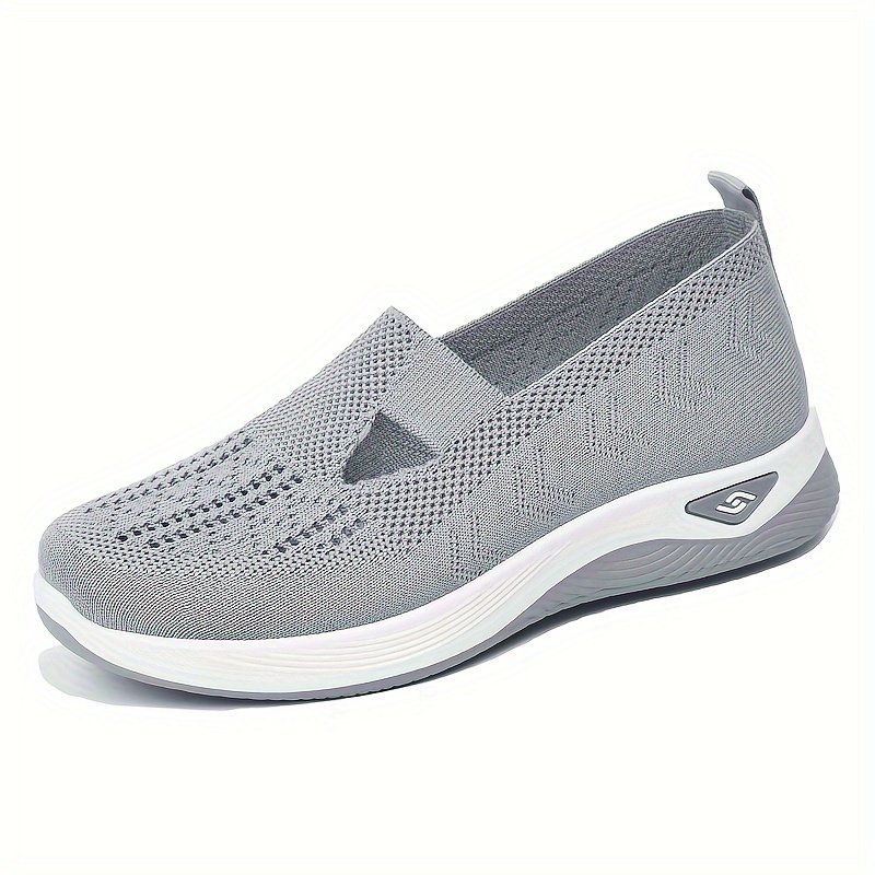 Women??s Solid Color Sneakers, Breathable Knit Slip On Outdoor Shoes, Lightweight Low Top Shoes - Image 5