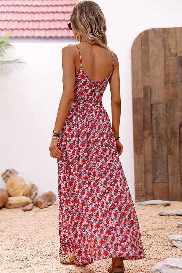 Fashion Floral Print Split Side Maxi Dress - Image 5
