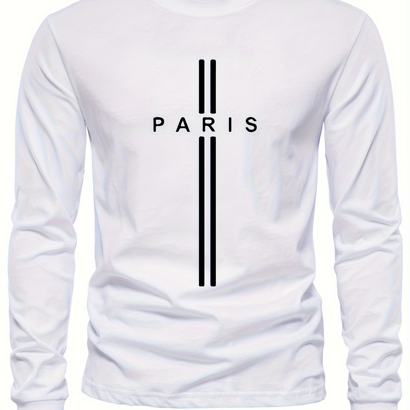 PARIS Print, Men??s Graphic Design Crew Neck Long Sleeve Active T-shirt Tee, Casual Comfy Shirts For Spring Summer Autumn, Men??s Clothing Tops - Image 2