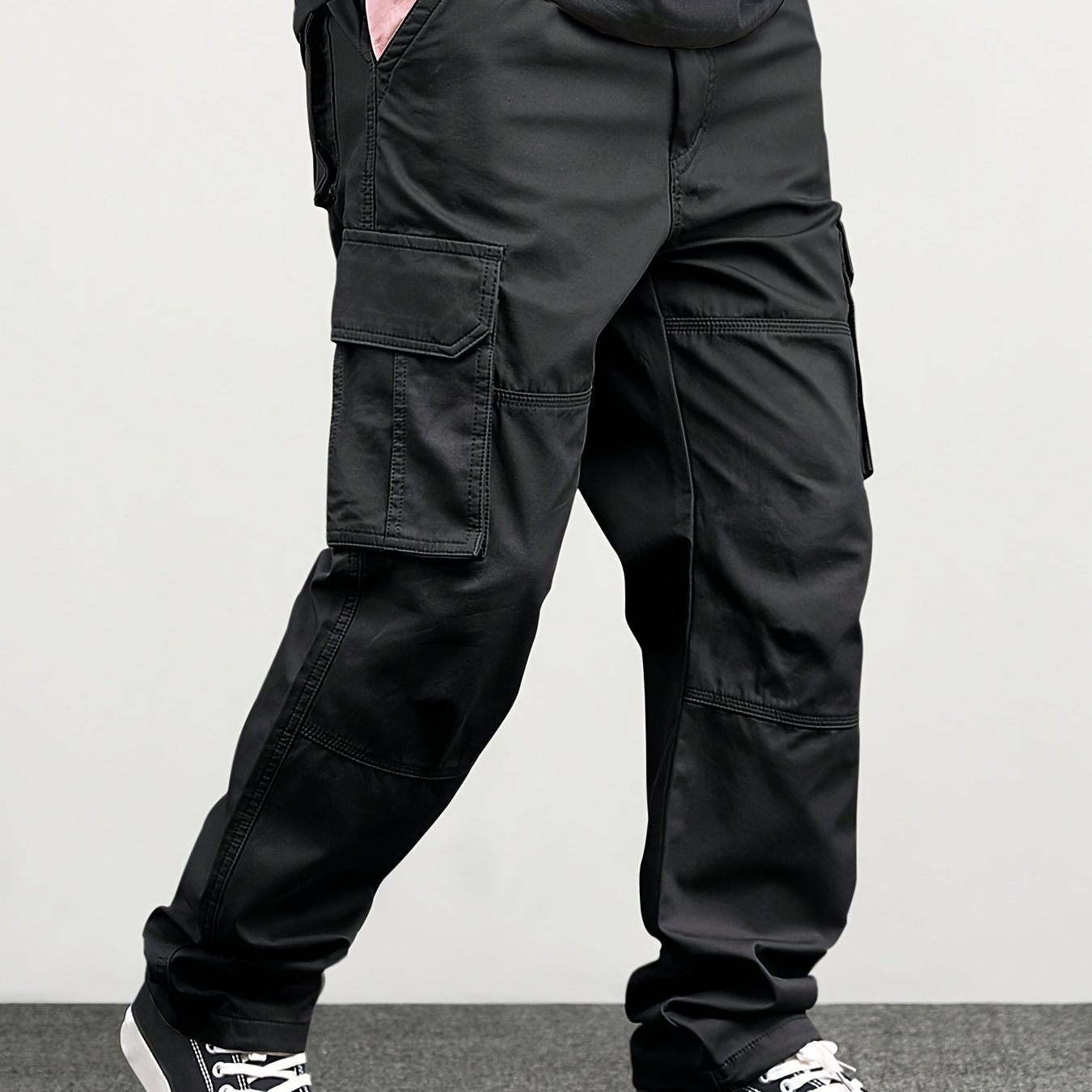 Men??s Classic Solid Color Cargo Pants with Multiple Flap Pockets, Straight-Leg, Drawstring Waist, Loose Fit for Hiking, Fishing, Streetwear, and Outdoor Camping Casual Style - Image 5