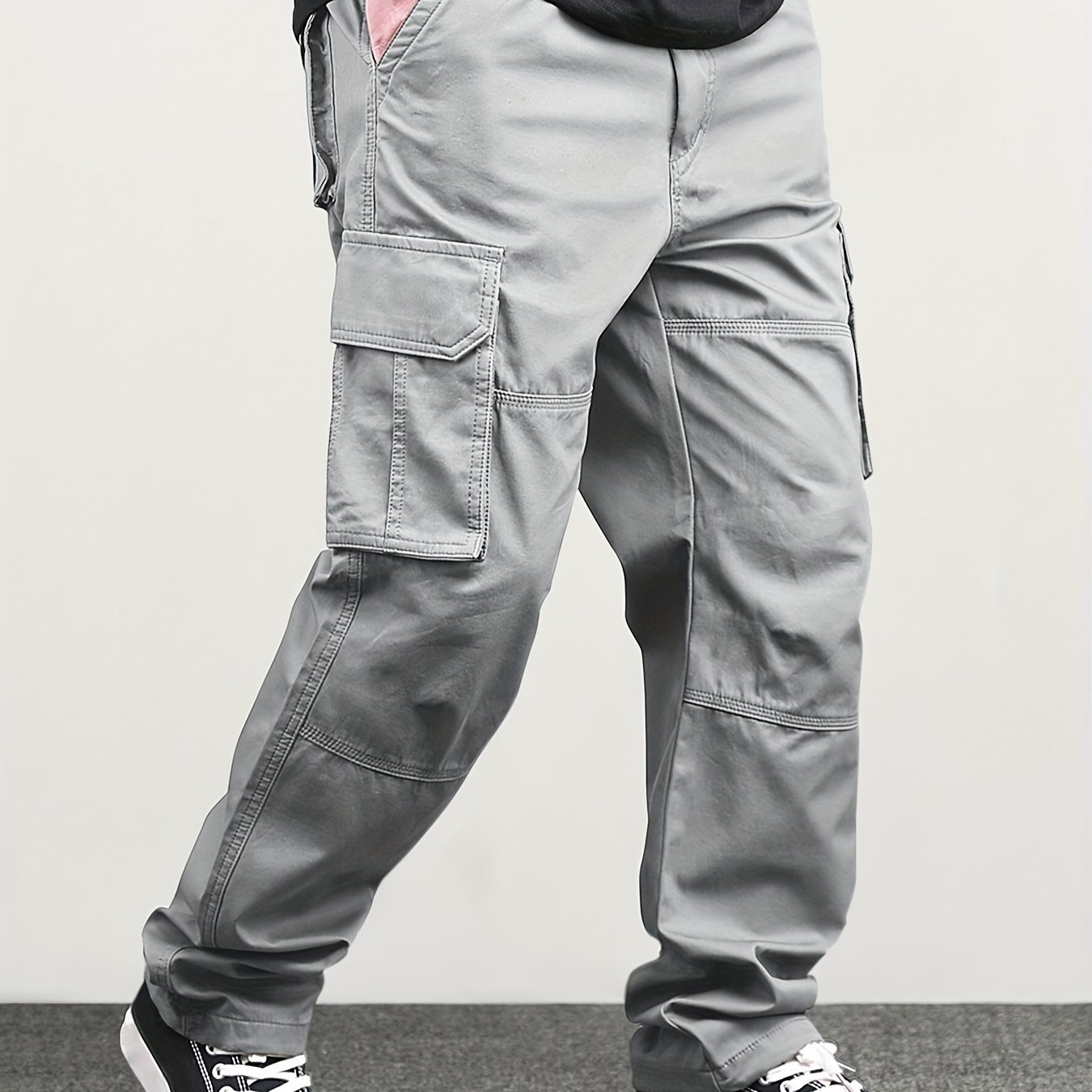 Men??s Classic Solid Color Cargo Pants with Multiple Flap Pockets, Straight-Leg, Drawstring Waist, Loose Fit for Hiking, Fishing, Streetwear, and Outdoor Camping Casual Style - Image 2