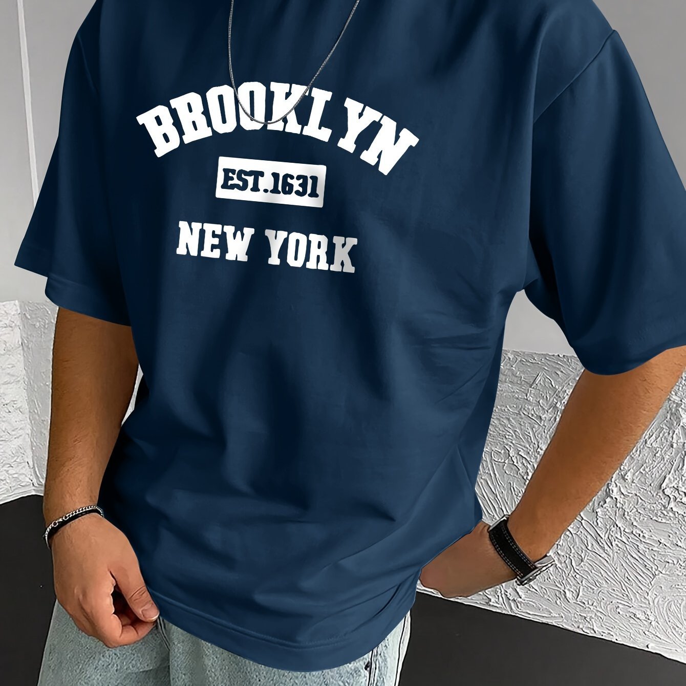 ?? Brooklyn ?? Stylish Print Summer & Spring Tee For Men, Casual Short Sleeve Fashion Style T-Shirt, Sporty New Arrival Novelty Top For Leisure - Image 2