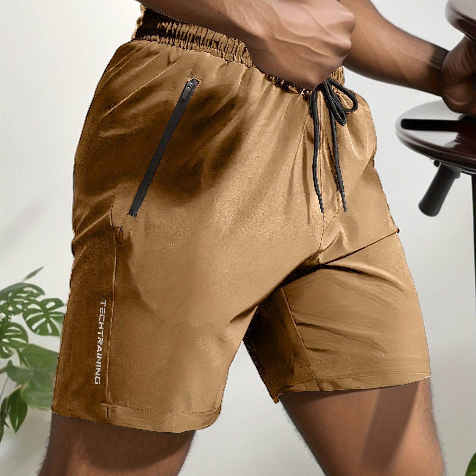 Quick Drying Comfy Active Shorts, Men??s Casual Zipper Pockets Stretch Waist Drawstring Shorts For Summer Gym Workout Training - Image 5